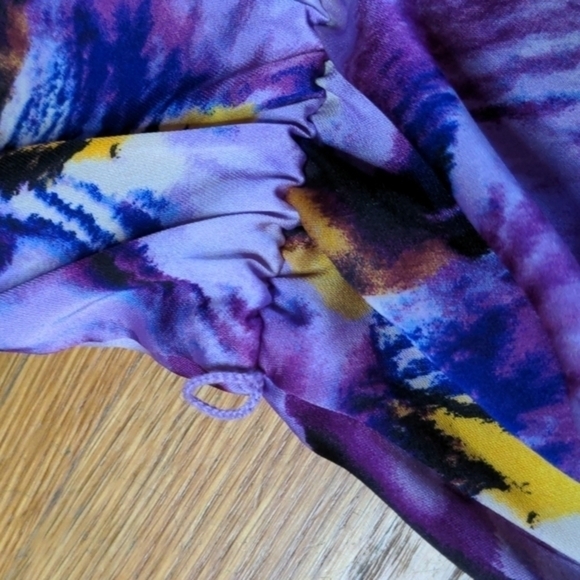 Worthington Medium Purple & Blue Floral Top w/ Synched Waist - Picture 9 of 12